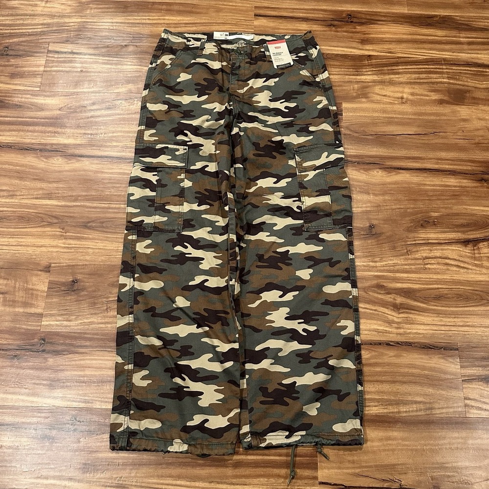 Levis 94 Baggy Cargo Pants Mens 29x30 Green Camo Relaxed Fit Canvas Pockets